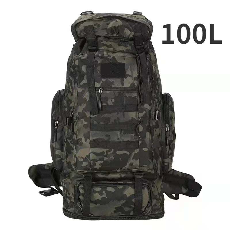 Camouflage backpack on a white background