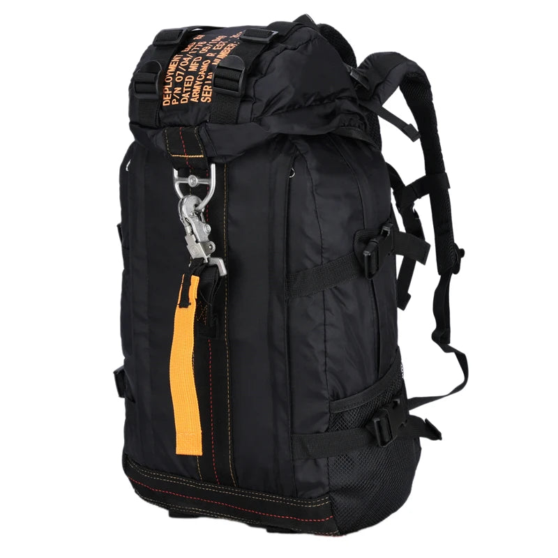 Black backpack with yellow accents on a white background