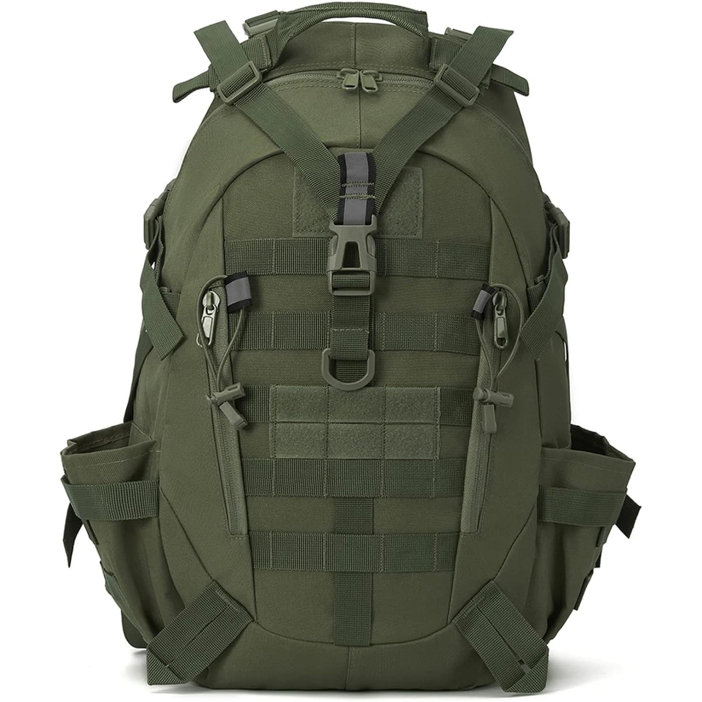 Green tactical backpack on a white background