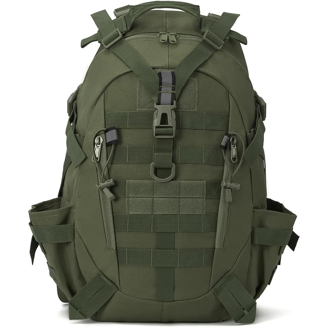Green tactical backpack on a white background