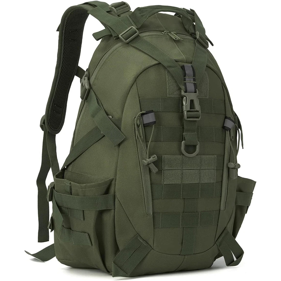 Green tactical backpack on a white background