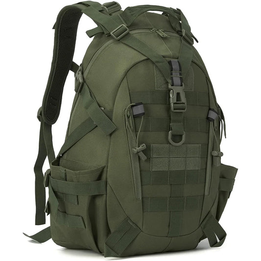 Green tactical backpack on a white background