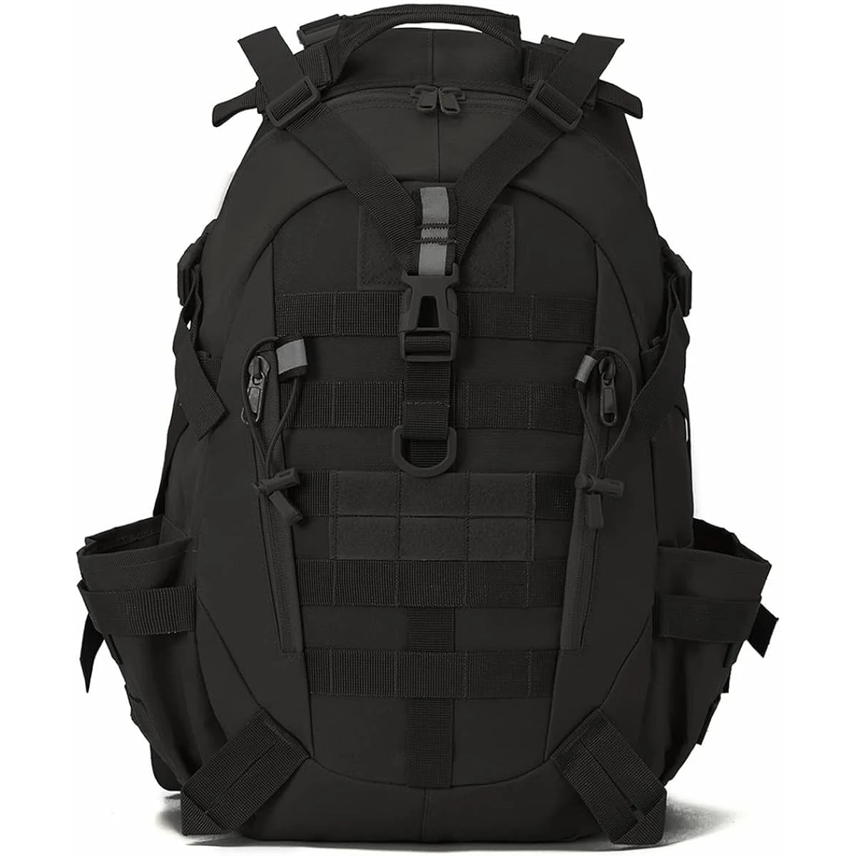 Black tactical backpack on a white background