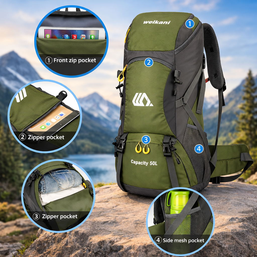 50L Waterproof Travel Backpack for Camping & Hiking