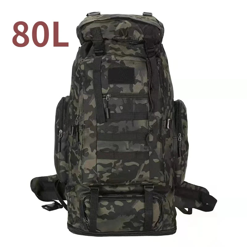 Camouflage backpack on a white background