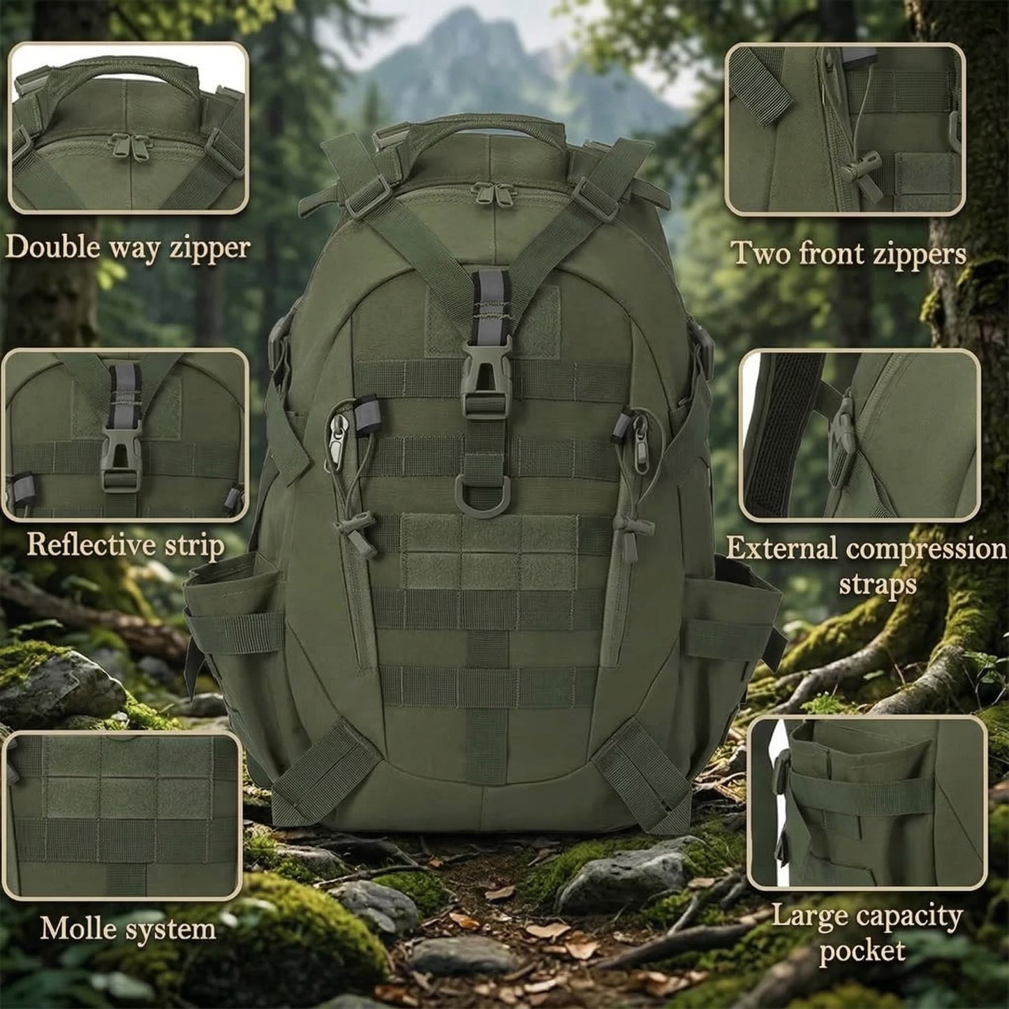 40L Tactical Backpack for Camping & Hiking – Waterproof Molle Rucksack