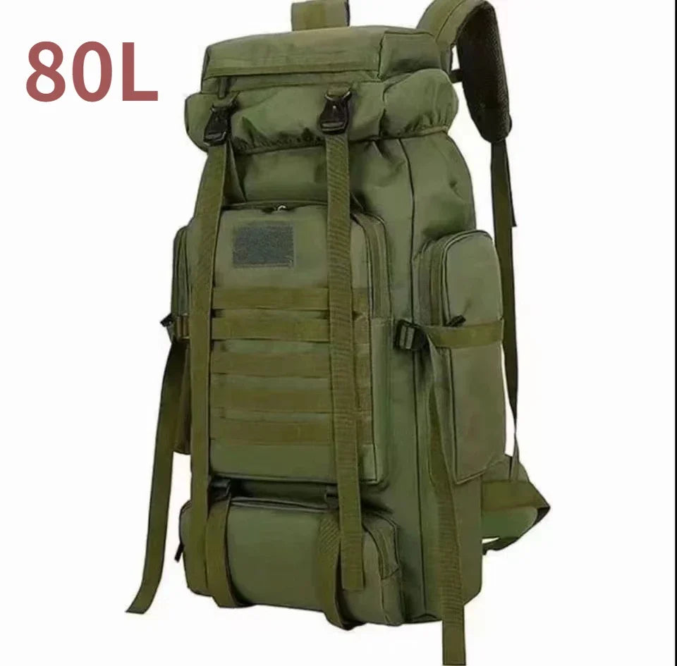 Green tactical backpack on a white background