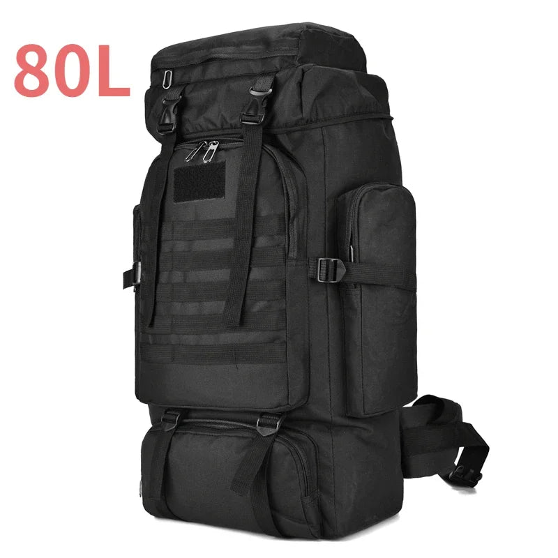 Black tactical backpack on a white background